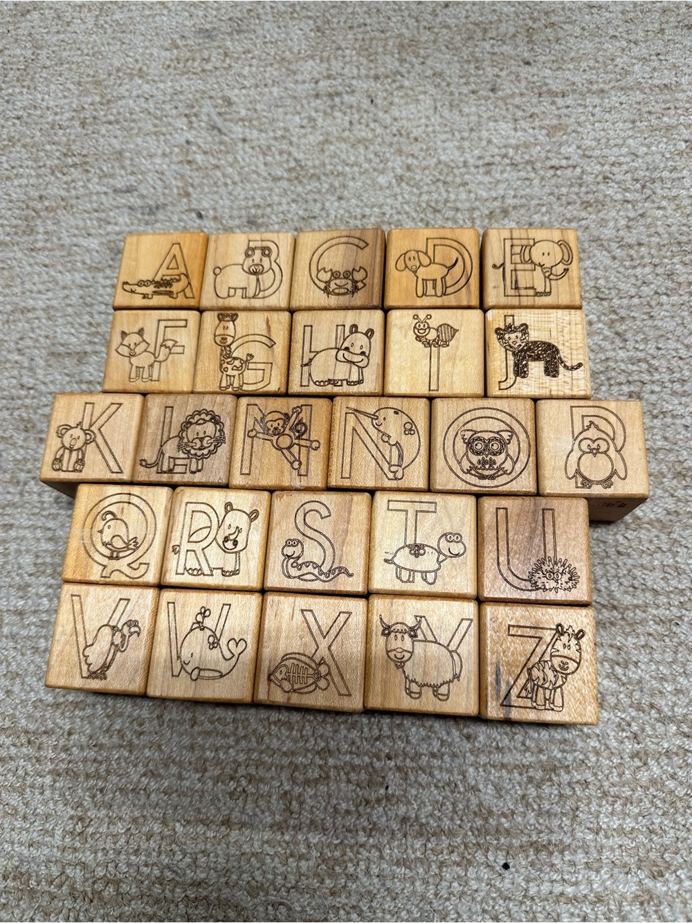 Bannor Toys ABC  blocks Natural Wooden Set with Animal Engravings
